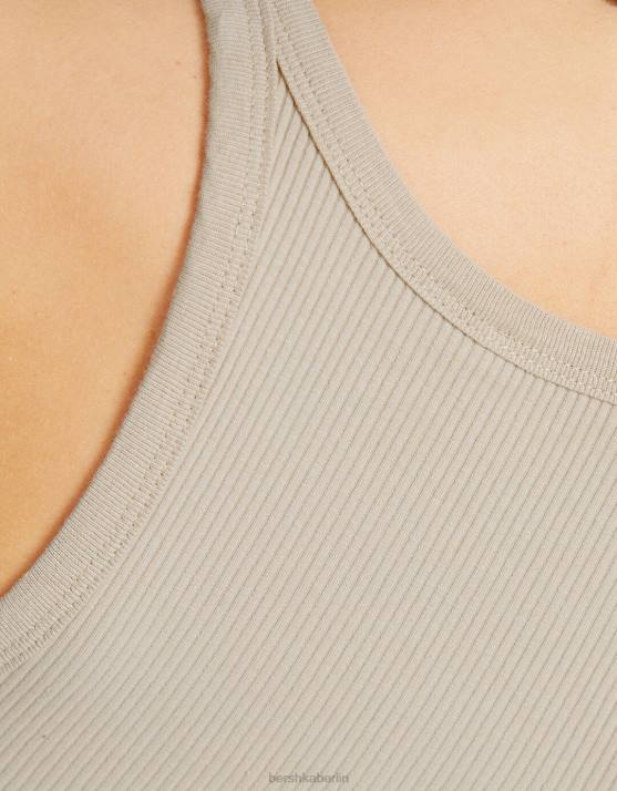 Beige Bershka Frauen Geripptes Tanktop H00J335