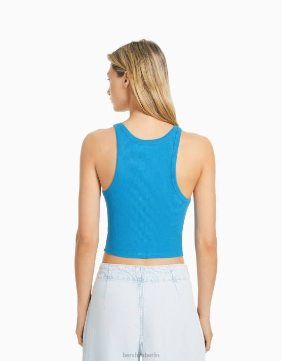 Blau Bershka Frauen Geripptes Tanktop H00J421
