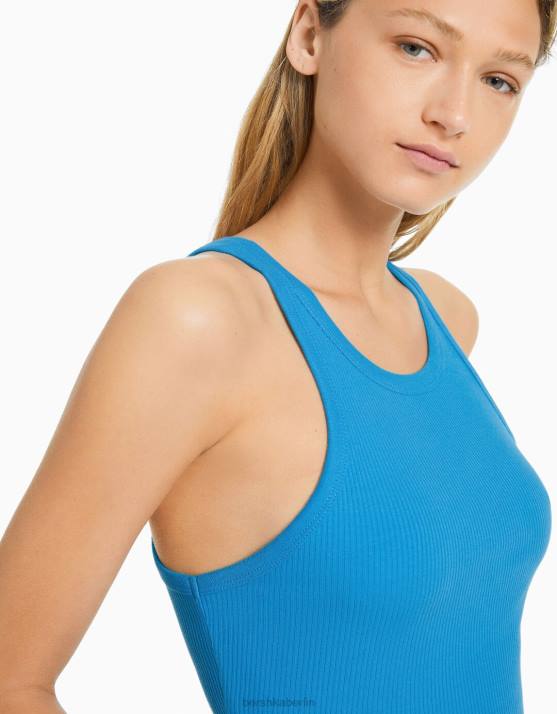 Blau Bershka Frauen Geripptes Tanktop H00J421