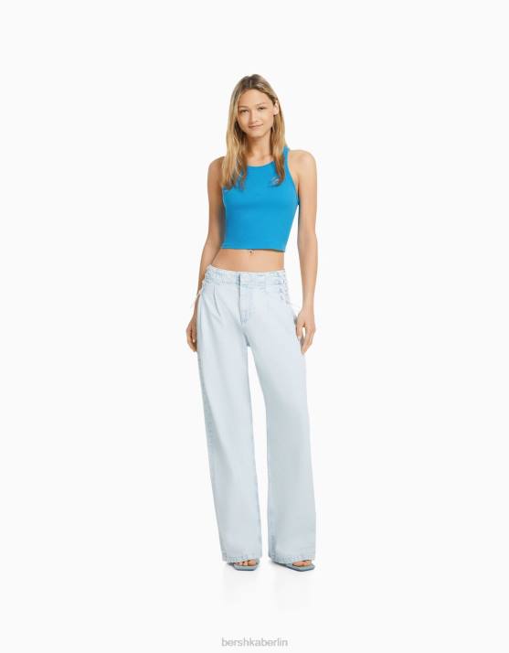Blau Bershka Frauen Geripptes Tanktop H00J421