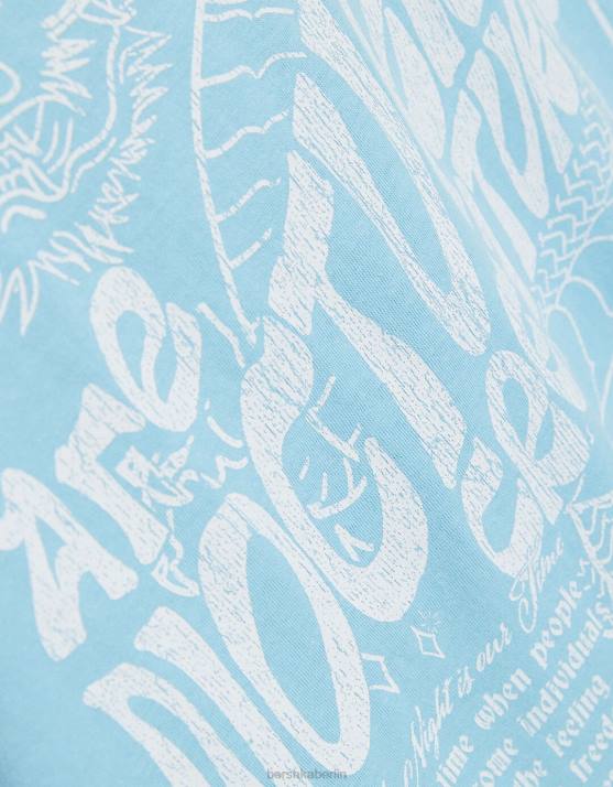 Blau Bershka Frauen Kurzarm-T-Shirt mit Aufdruck H00J507