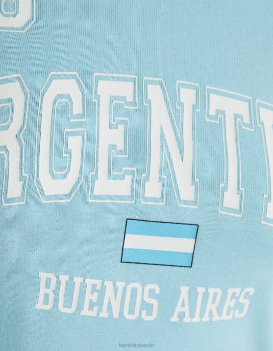 Blau Bershka Frauen Kurzarm-T-Shirt mit Aufdruck H00J613