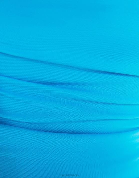 Blau Bershka Frauen T-Shirt mit kurzen Ärmeln und Rüschen H00J300