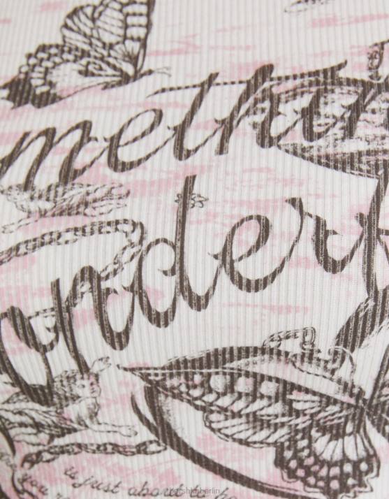 Creme Bershka Frauen Geripptes Langarm-T-Shirt H00J641