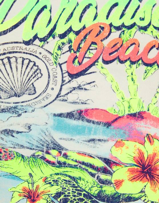 Creme Bershka Frauen Geripptes, bedrucktes, ärmelloses T-Shirt H00J604