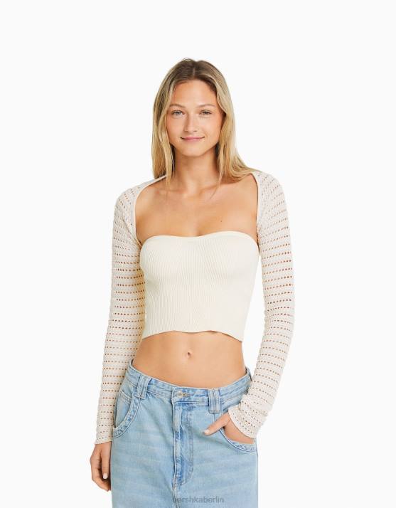 Creme Bershka Frauen Offen gestrickte Armstulpen H00J304