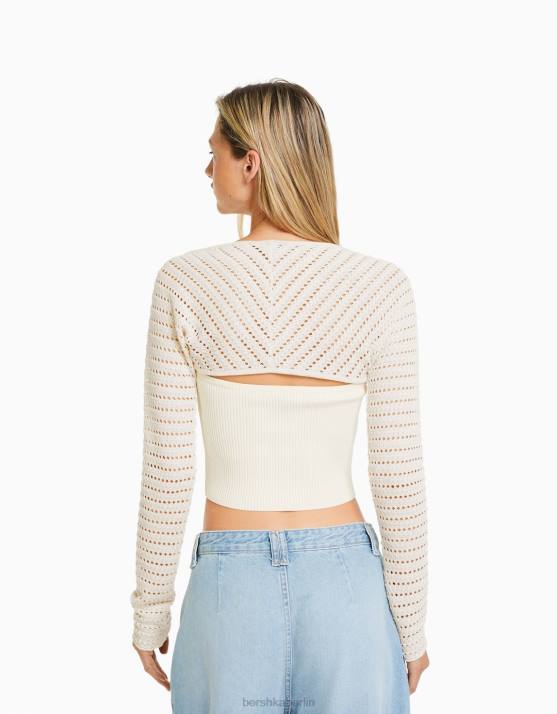Creme Bershka Frauen Offen gestrickte Armstulpen H00J304