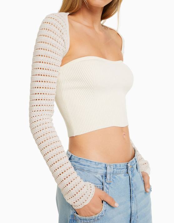 Creme Bershka Frauen Offen gestrickte Armstulpen H00J304