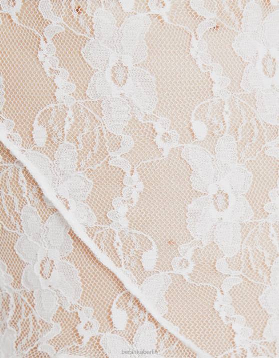 Creme Bershka Frauen ärmelloses Spitzenhemd H00J398