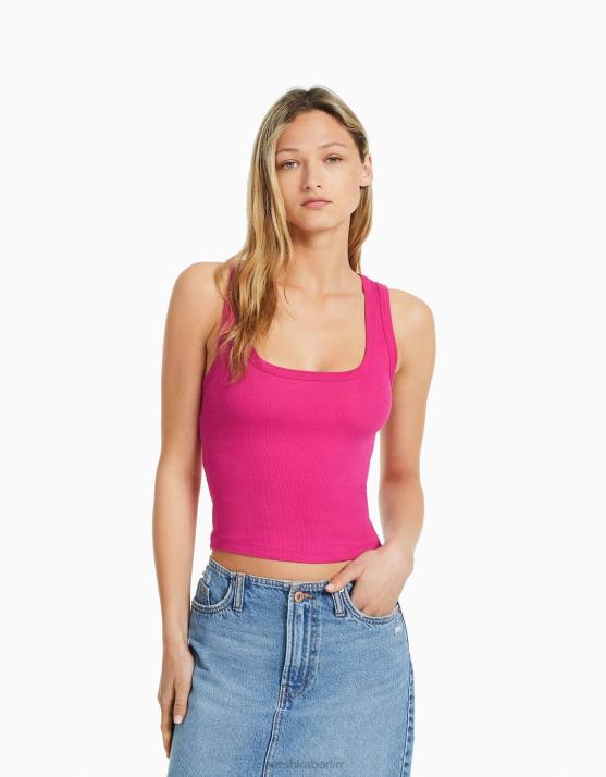 Fuchsie Bershka Frauen Geripptes Tanktop H00J316