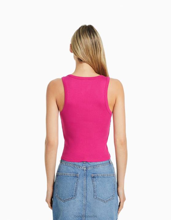 Fuchsie Bershka Frauen Geripptes Tanktop H00J316