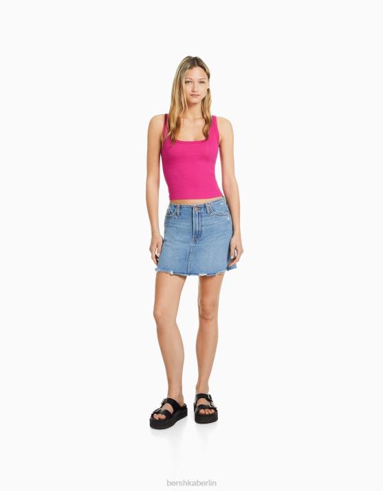 Fuchsie Bershka Frauen Geripptes Tanktop H00J316