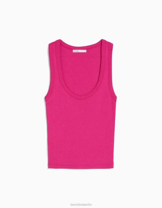 Fuchsie Bershka Frauen Geripptes Tanktop H00J316