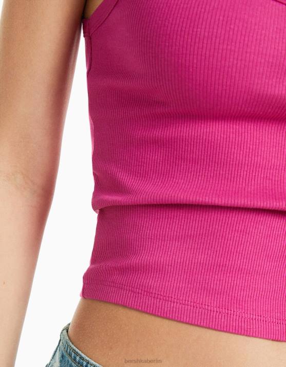 Fuchsie Bershka Frauen Geripptes Tanktop H00J316