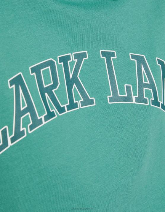 Grün Bershka Frauen Bedrucktes Langarm-T-Shirt mit Polokragen H00J621