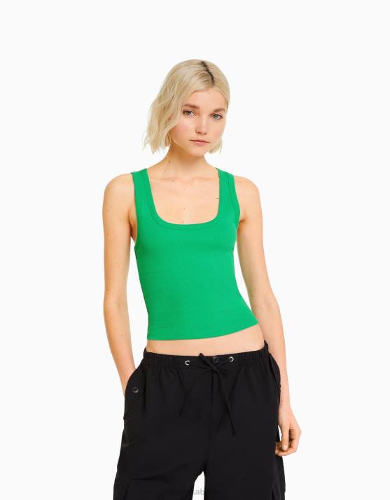 Grün Bershka Frauen Geripptes Tanktop H00J317