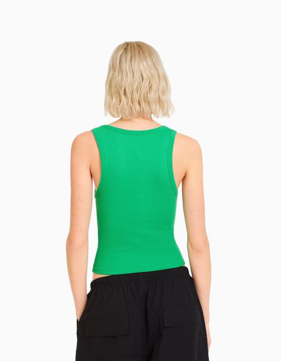 Grün Bershka Frauen Geripptes Tanktop H00J317