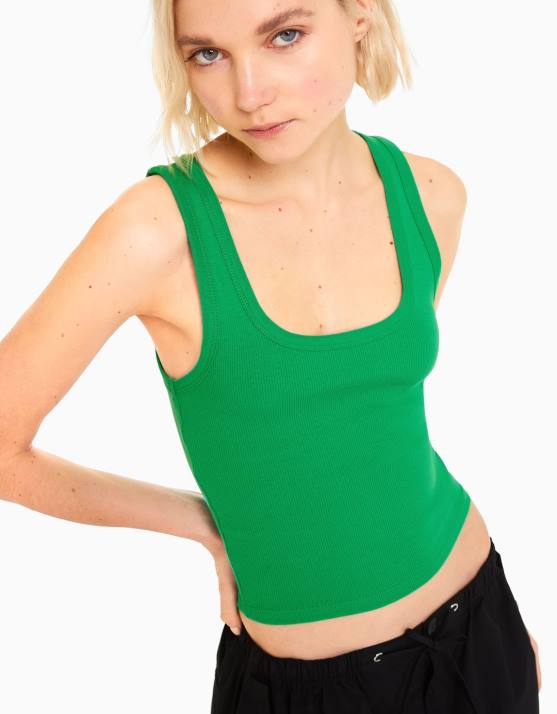 Grün Bershka Frauen Geripptes Tanktop H00J317