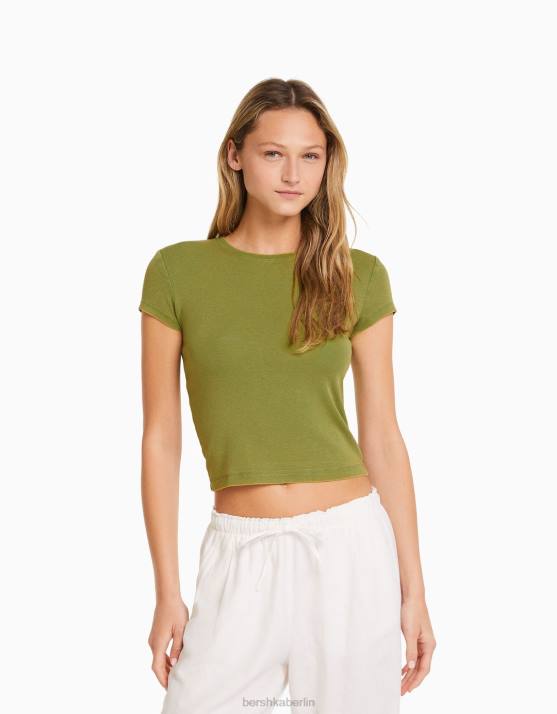 Grün Bershka Frauen Tailliertes Kurzarm-T-Shirt H00J479