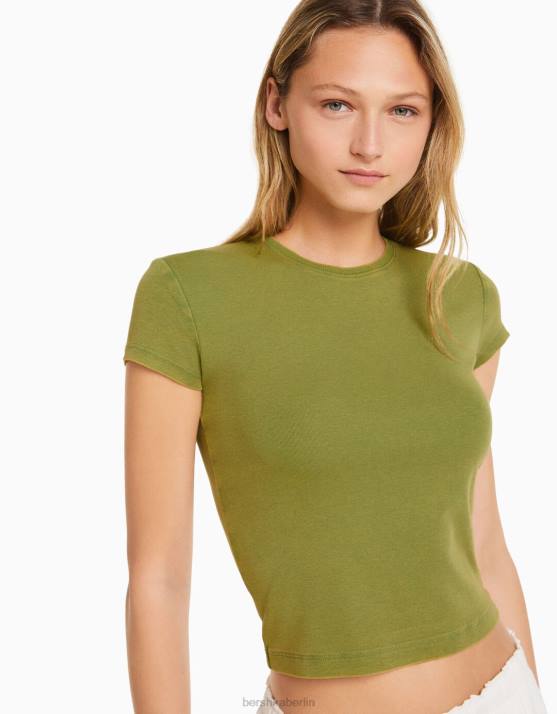 Grün Bershka Frauen Tailliertes Kurzarm-T-Shirt H00J479