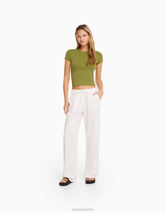 Grün Bershka Frauen Tailliertes Kurzarm-T-Shirt H00J479