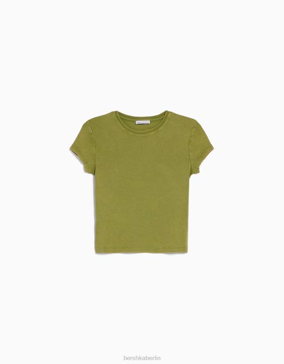 Grün Bershka Frauen Tailliertes Kurzarm-T-Shirt H00J479