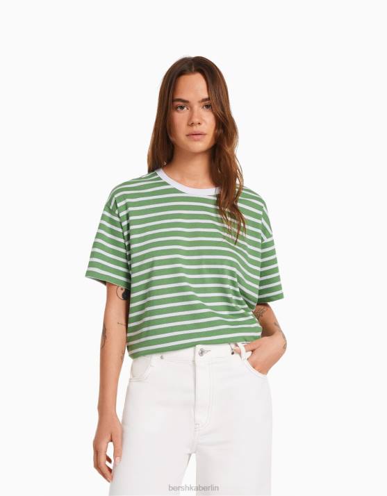Grün Bershka Frauen übergroßes Kurzarm-T-Shirt H00J321