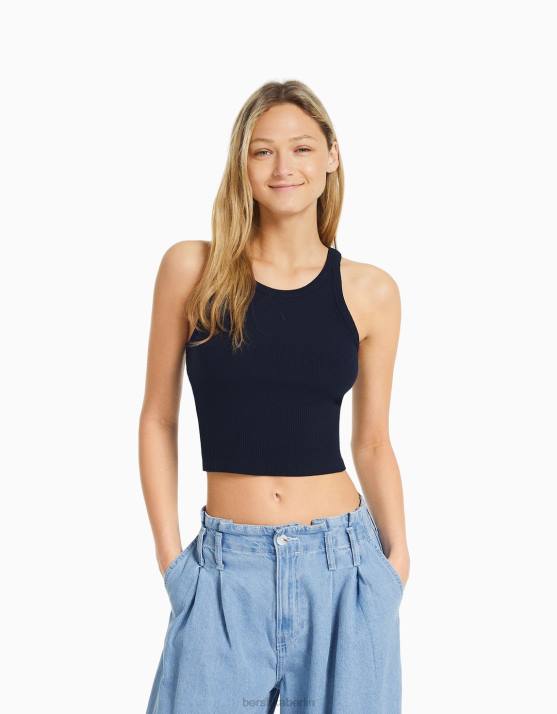 Marine Bershka Frauen Geripptes Tanktop H00J422