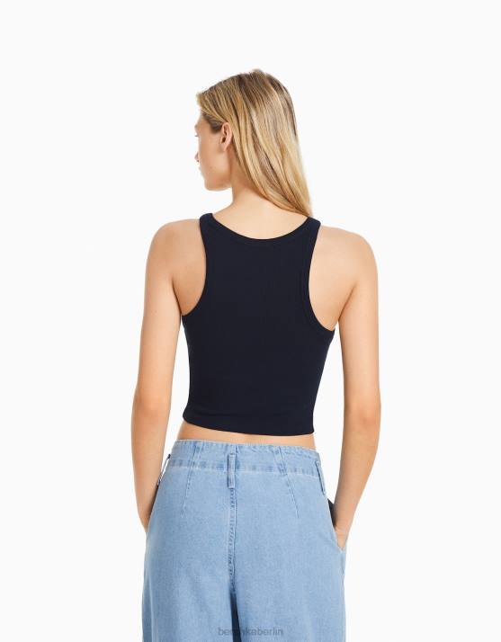 Marine Bershka Frauen Geripptes Tanktop H00J422