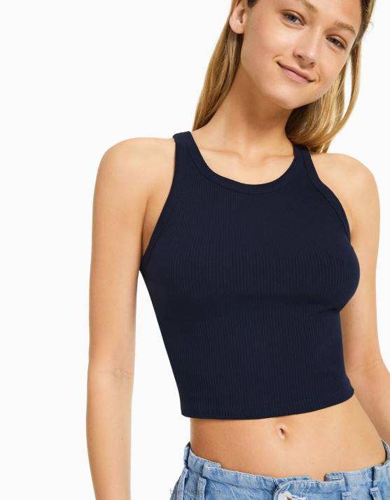 Marine Bershka Frauen Geripptes Tanktop H00J422