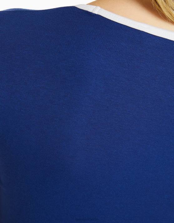 Marine Bershka Frauen Kurzarm-T-Shirt mit Aufdruck H00J581