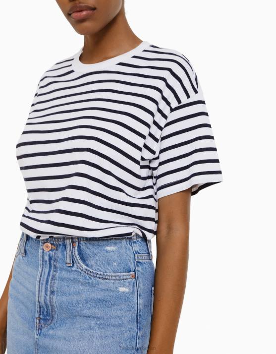 Marine Bershka Frauen übergroßes Kurzarm-T-Shirt H00J320