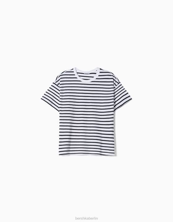 Marine Bershka Frauen übergroßes Kurzarm-T-Shirt H00J320