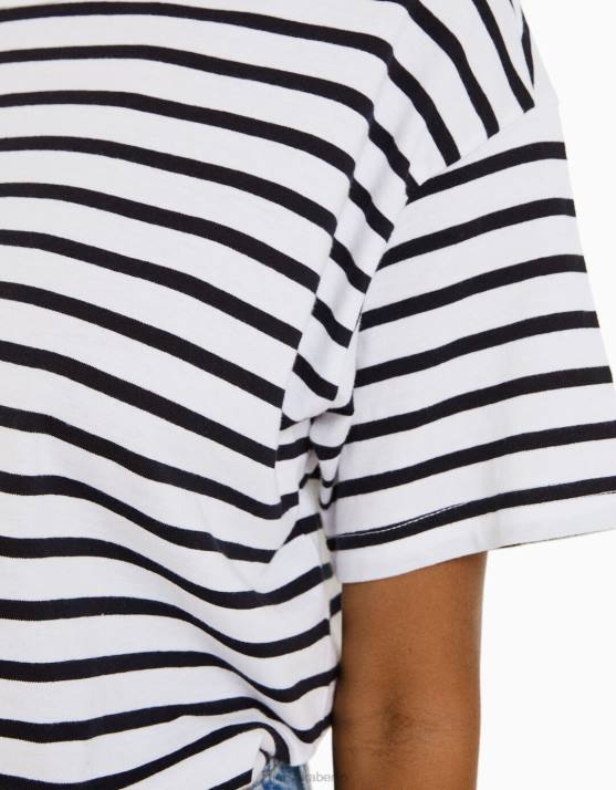 Marine Bershka Frauen übergroßes Kurzarm-T-Shirt H00J320