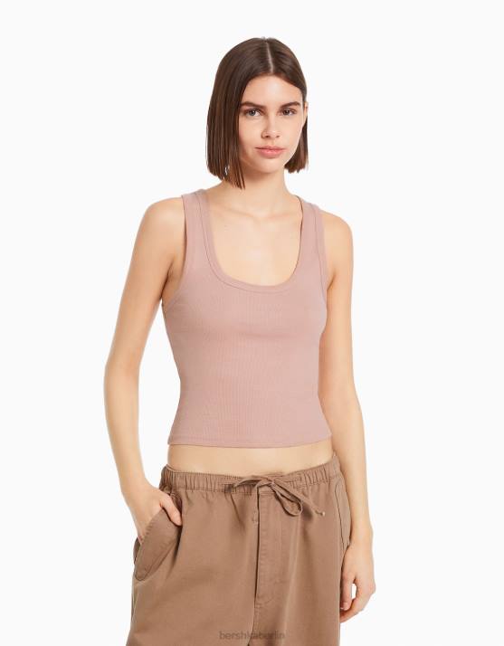 Rosa Bershka Frauen Geripptes Tanktop H00J315