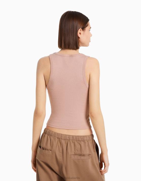 Rosa Bershka Frauen Geripptes Tanktop H00J315