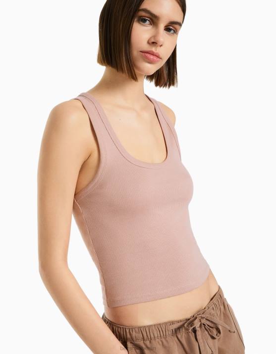 Rosa Bershka Frauen Geripptes Tanktop H00J315