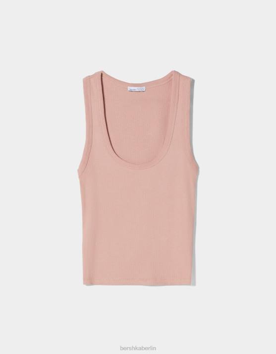 Rosa Bershka Frauen Geripptes Tanktop H00J315