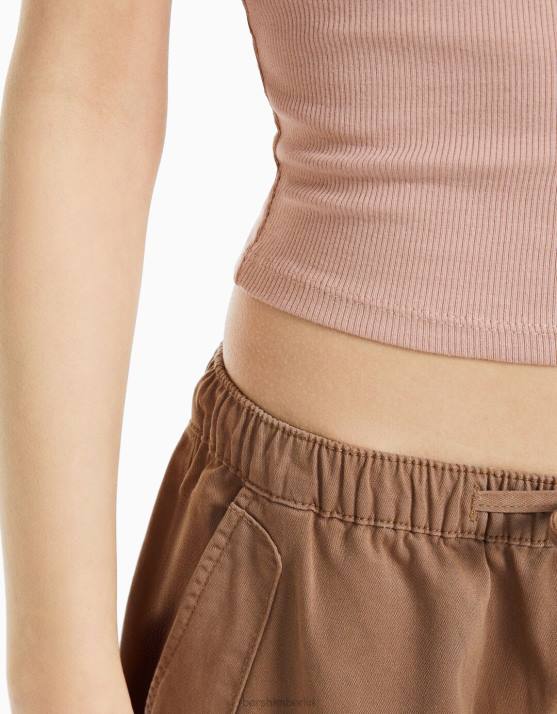 Rosa Bershka Frauen Geripptes Tanktop H00J315