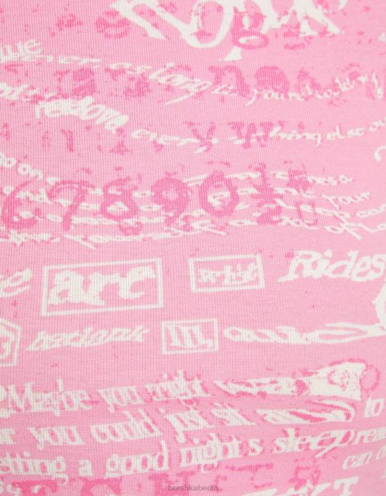 Rosa Bershka Frauen Kurzarm-T-Shirt mit Aufdruck H00J597