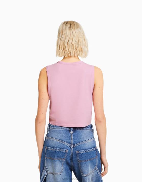 Rosa Bershka Frauen Muskelshirt H00J459