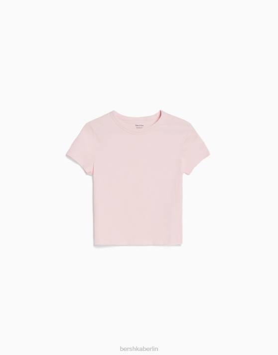 Rosa Bershka Frauen Tailliertes Kurzarm-T-Shirt H00J618