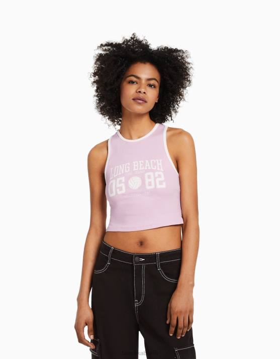 Rosa Bershka Frauen Uni-Tanktop mit offenem Rücken H00J609
