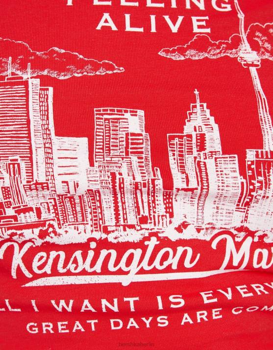 Rot Bershka Frauen Bedrucktes, geripptes Kurzarm-T-Shirt H00J461