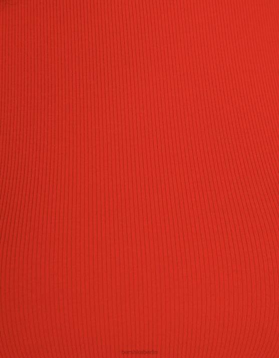 Rot Bershka Frauen Geripptes Kurzarm-T-Shirt H00J351