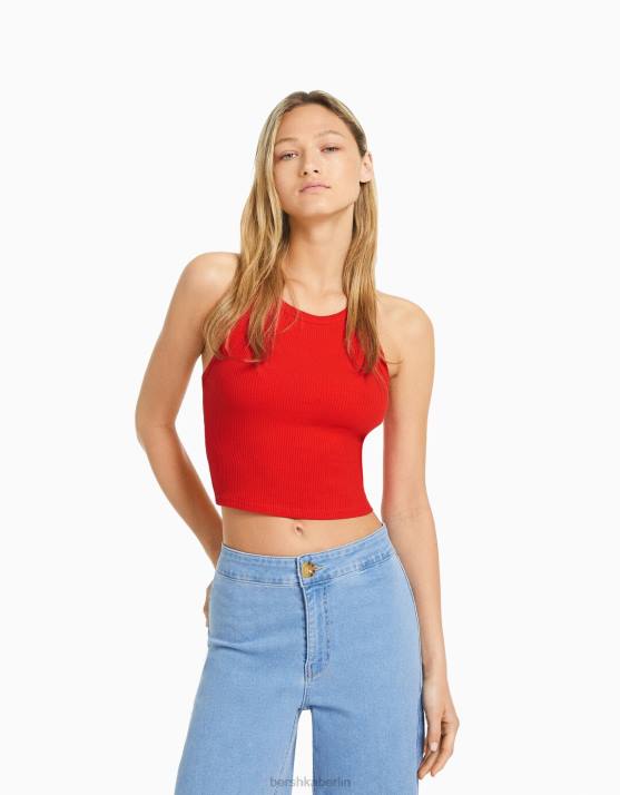 Rot Bershka Frauen Geripptes Tanktop H00J418
