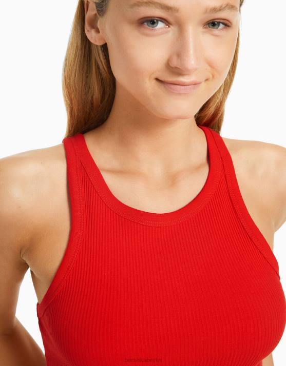 Rot Bershka Frauen Geripptes Tanktop H00J418