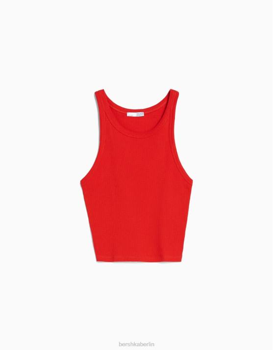 Rot Bershka Frauen Geripptes Tanktop H00J418