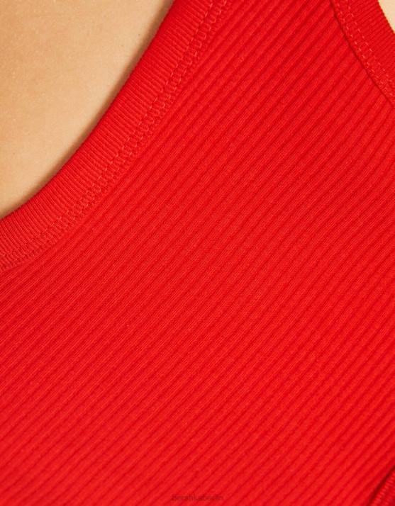Rot Bershka Frauen Geripptes Tanktop H00J418