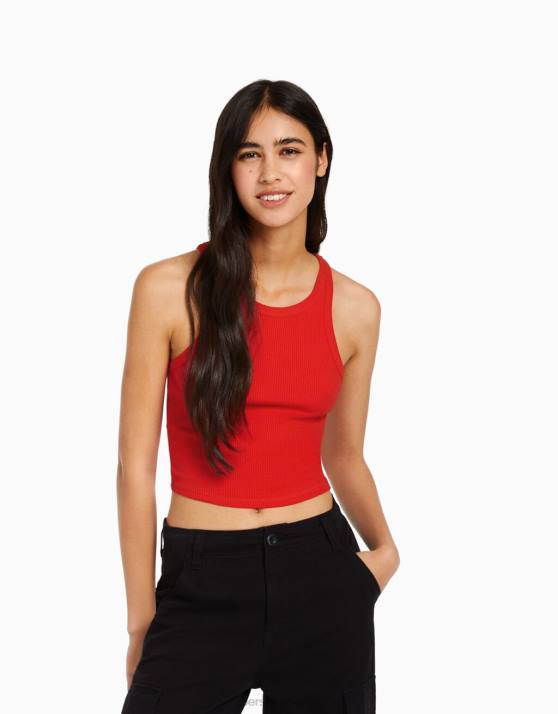 Rot Bershka Frauen Geripptes Tanktop H00J419